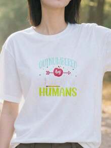 Premium 100% Cotton T-Shirt For Daycare And Childcare Workers, 'Outdone By Little Humans' Design, Casual, Comfortable, Summer Top, Crew Neck, Loose Fit T-Shirt, Gift Idea - 白色 - 查看 4