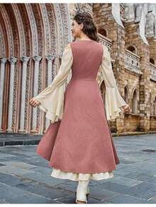 Women's Renaissance Peasant Dress, Pirate Style, Underbust Corset, Asymmetrical (High-Low) Skirt, With Pockets, Medieval Costume, Ideal For Renaissance Fairs, Theme Parties And Cosplay - 紅色 - 查看 4