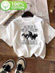 Y-Dinosaur Fantasy-Black, I'm Thinking About Dinosaurs-Reptile, Adult Dinosaur Print T-Shirt, Casual Short Sleeve Round Neck Top, For Summer And Spring, Women's Blouses. - 白色 - 查看 1