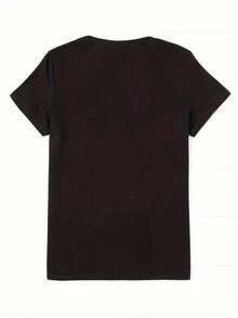 Women's Soft Neon Print "BEACH PLEASE" T-Shirt - Casual Black T-Shirt With Palm Tree Design, Short Sleeves, And A Round Neck For Spring And Summer. Women's Short-Sleeve T-Shirts, Graphic Tees, Women's Graphic Tops, Summer T-Shirts, Casual T-Shirts, Summer Tops, Summer Sets For Women, Comfortable Casual Short-Sleeve Round-Neck T-Shirt, Elegant Blouses For Ladies. - 黑色 - 查看 2