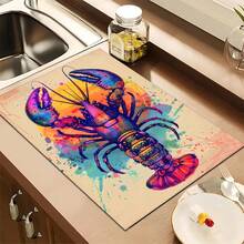1pc Lobster Pattern Printed Absorbent Dish Drying Mat, Espresso Machine Countertop Absorbent Mat, Sink Drain Mat, Soft Faucet Absorbent Mat, Sink Cup Mat, Kitchen & Bathroom Accessories - Multicolor - View 6