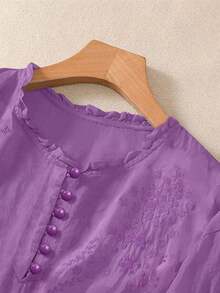 Blusa ligera y holgada de viscosa con bordado retro para mujer, para primavera y verano, casual, estilo campestre, tops de verano - Morado 2 - Ver 4