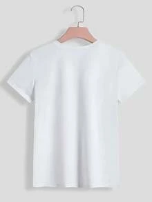 Blusa casual para mujer ¡Tesoro del Océano! Camiseta con estampado triple - Top casual blanco de cuello redondo, con elementos marinos azules (flores, conchas, estrellas de mar) - Lavable a máquina, adecuada para vacaciones en la playa, desplazamientos diarios y salidas informales, accesorio de playa, camisa de corte holgado, camisetas de algodón para mujer. - Blanco - Ver 2