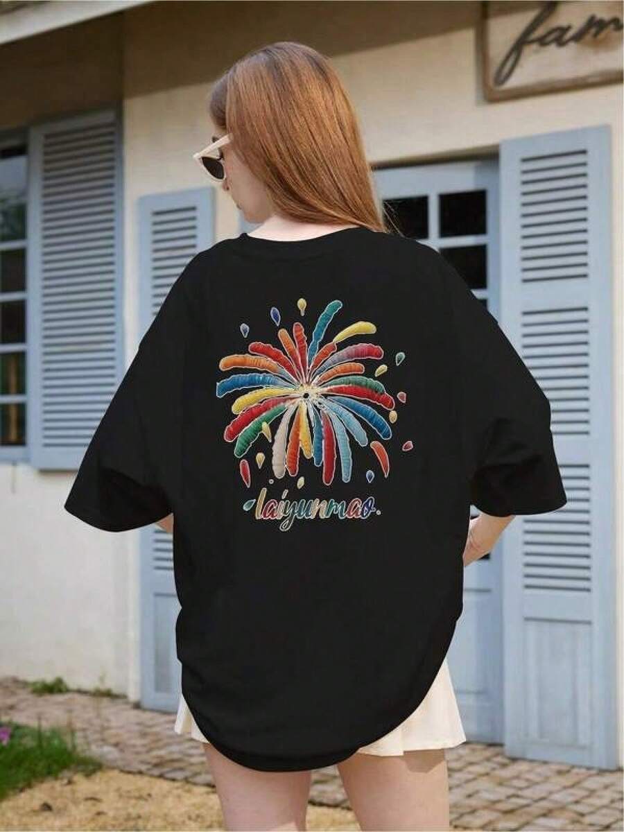 New 2026 Women's T-Shirts, Couple T-Shirts Comfortable T-Shirt With Vibrant, Cheerful And Colorful Print, Unisex Style, Ideal For Parties And Outings, Youth Collection, Size S/M/L, Available Colors Black, Fashion Category, 2023. - 黑色 - 查看 1