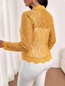 Lady Chaqueta elegante y casual con volantes de encaje para uso diario, para otoño - Amarillo - Ver 2