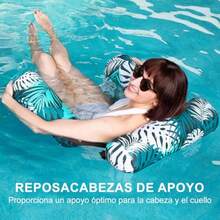 2 Juegos de Hamaca Inflable para Piscina, Silla Flotante con Válvulas Anti-Fuga y Bomba de Aire, Flotadores de Piscina Multiinflables, Flotador de Agua Multiusos para Alberca - Azul y verde - Ver 8