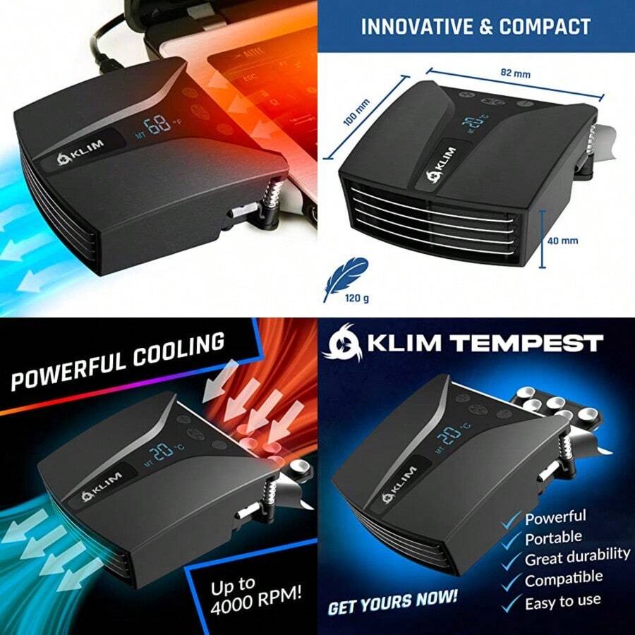 KLIM Tempest Refrigerador portátil con aspirador Diseño innovador para enfriamiento rápido Ventilador portátil con detección de temperatura + Modo Auto/Manual + 4000 RPM NUEVO - negro - Ver 1