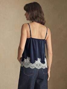 Camiseta sin mangas con ajuste de tirantes y encaje, versátil para usar en primavera/verano, adecuada para Pascua, Día de San Patricio, estilo vintage romántico de los 90, fiesta, playa, graduación, vacaciones, invitado de boda, casual, elegante - Azul - Ver 2