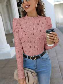 Frenchy Camiseta con bordado con ojal ribete fruncido - Rosa vieja - Ver 3