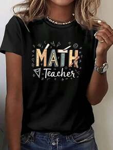 Camiseta Gráfica para Maestras de Matemáticas - Estampado Creativo, Cuello Redondo Casual, Manga Corta para Primavera y Verano, Colores Brillantes y Diseño Divertido, Ropa de Matemáticas| Camiseta Divertida con Estampado| Diseño vibrante, transpirable y cómodo - Negro - Ver 11