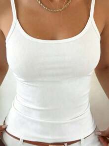 Camiseta de manga corta minimalista de unicolor para mujer, uso casual de todos los días en verano - Blanco 4 - Ver 3