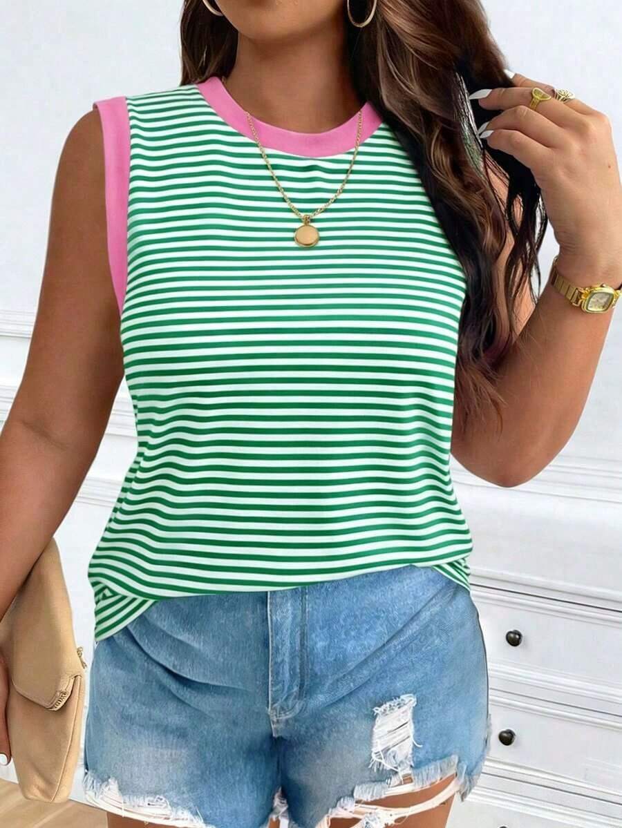 Chaleco sin mangas de mujer de talla grande, casual, de cuello redondo y con estampado de limón, de hombros anchos - Multicolor 4 - Ver 1