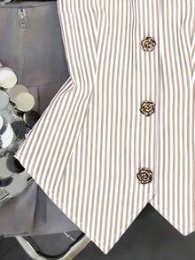 CURVE Una blusa de mujer de verano de gran tamaño, de estilo casual y con rayas tejidas - Albaricoque - Ver 4