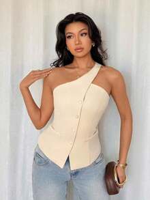 Tall Top sin mangas y sin espalda, elegante y versátil para la oficina y el día a día, con forro, para el verano - Albaricoque - Ver 3