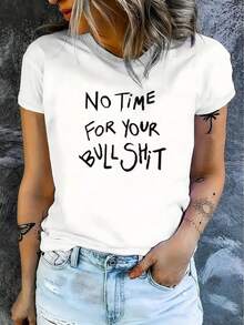 Camiseta casual de manga corta para mujer, 1 pieza, 100% algodón grueso - Cuello redondo cómodo, top suave y bonito. - Blanco - Ver 12