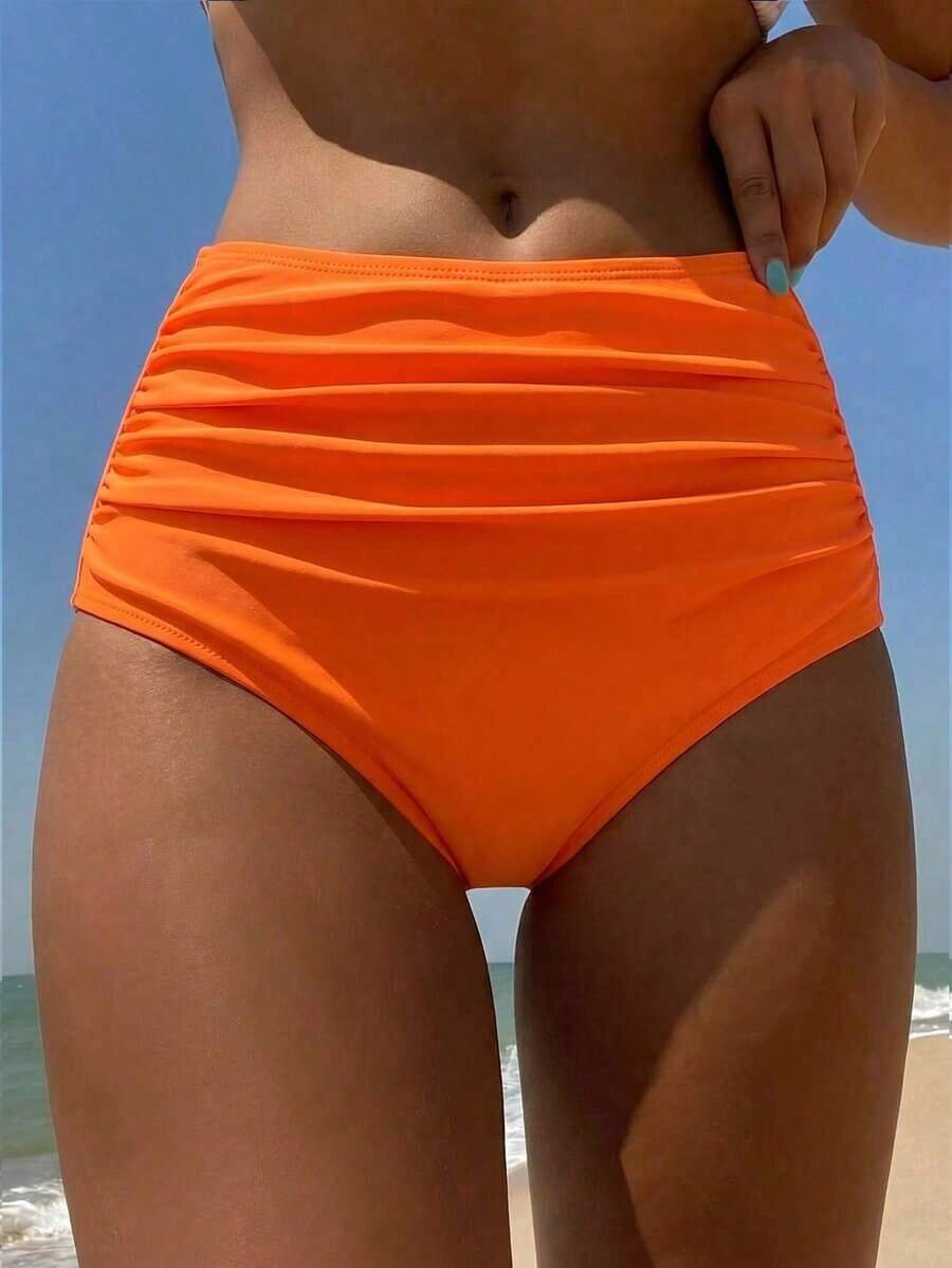 Swim Vcay Bragas bikini de cintura alta fruncido - Naranja - Ver 1