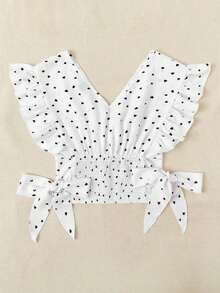 Top de lunares con nudo fruncido ribete fruncido - Blanco 2 - Ver 2