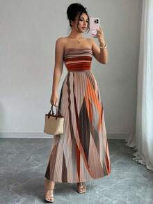 Vestido tubo elegante con diseño de pinza en la cintura para mujeres - Multicolor - Ver 1