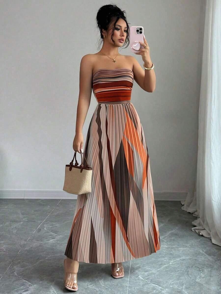 Vestido tubo elegante con diseño de pinza en la cintura para mujeres - Multicolor - Ver 1