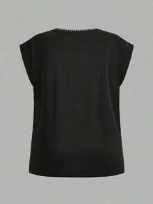 Set de 3 piezas Traje informal de chaleco con decoración de conchas marinas para mujer talla grande, adecuado para vacaciones de verano - Multicolor 4 - Ver 9