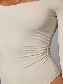 Body De Manga Larga Con Cuello Cuadrado Para Mujer - Beis - Ver 7