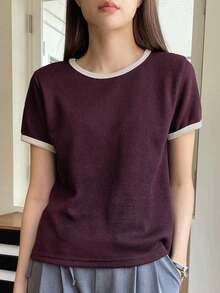 Camiseta de manga corta con dobladillo para mujer, Pascua - Burdeos - Ver 4