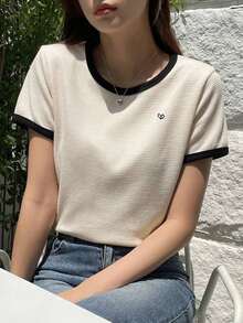 Camiseta de manga corta con dobladillo para mujer, Pascua - Albaricoque - Ver 3