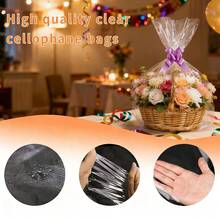 10/30pcs Small/Large Cellophane Bags With Gold Twist Ties, Colorful Bow,Clear Basket Bags OPP Plastic Cellophane Wrap For Gift Display, Christmas, Halloween, Valentine's Day And Birthday Party Gift Bag - View 3