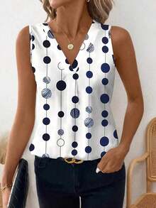 Blusa sin mangas con cuello en V y estampado floral para mujer talla grande, Camisa casual con cuello en V y estampado floral para mujer talla grande - Multicolor - Ver 1