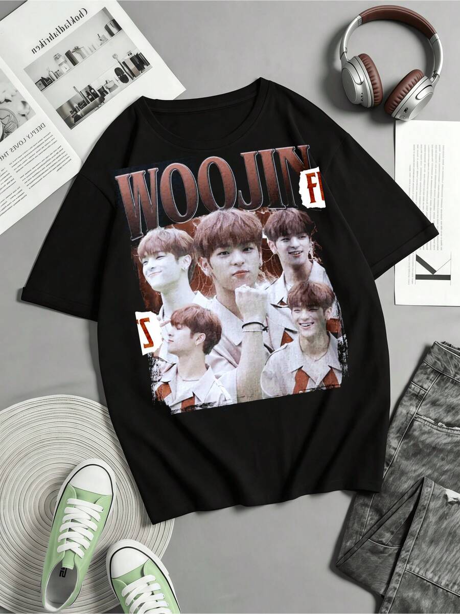 Limited Edition WOOJIN T-Shirt - Vintage Graphic Woojin Idol T-Shirt - Retro Woojin Merchandise - Official Woojin Concert T-Shirt - Black - View 1