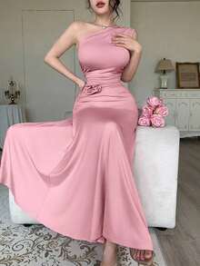YHHModelyn 1 pieza Vestido de mujer sin mangas con pliegues y ajuste ceñido, de unicolorYHH - Rosa - Ver 7