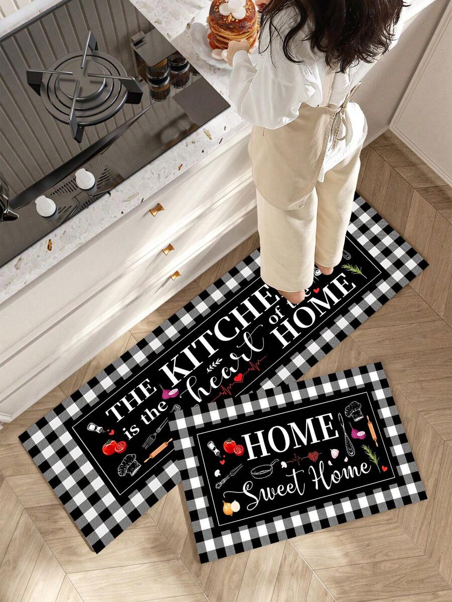 1/2 Pieces Sweet Home Kitchen Carpet, Kitchen Is The Heart Of Home, Kitchen Floor Mat, Non-Slip Absorbent Washable Corridor Carpet, Farmhouse Style Kitchen Bar Mat.