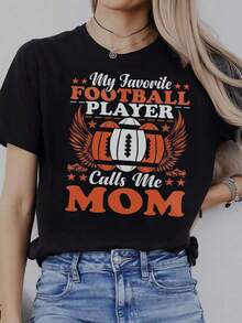 Soft, 100% Cotton Women's T-Shirt, Casual Style With A Round Neck, Urban Style, Rugby-Inspired Jersey With Vintage Prints, Simple Design, Ideal For Outdoor Activities, Leisure, Sports And Fitness, Sporty Style, Also A Good Gift Option For Family And Friends. Breathable Cotton T-Shirt, Goes With Everything. - 黑色 - 查看 1