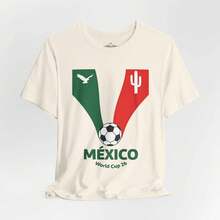 Camiseta vintage de la Copa Mundial de Fútbol de México No. 26, 100% algodón puro, colores cómodos, diseño de manga corta y cuello redondo, nueva camiseta de mujer de corte ajustado con cuello redondo, estilo de diseño primavera/verano, estilo para parejas, perfecta para usar en conjunto. - Albaricoque - Ver 7