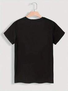 Women's Plus Size Elegant T-Shirt For Valentine's Day - Casual Crew Neck, Short Sleeve, Stretchy With Pink Butterfly And 'Love' Print, Machine Washable, Ideal For Spring/Summer/Autumn, Relaxed Fit, Everyday Wear, Comfortable Material, Durable Construction, Elegant Blouse, Lightweight T-Shirt, For Fashion Lovers, Summer Clothes, Women's T-Shirt - 黑色 - 查看 3