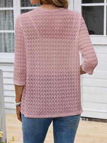 Cárdigan casual de mujer de manga 3/4 con abertura frontal, ropa de otoño e invierno para mujeres - Rosa - Ver 2