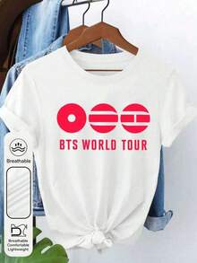 Women's World Tour K-Pop Printed T-Shirt, Short Sleeve Drop Shoulder T-Shirt, Casual Summer Graphic Tee, Women's T-Shirts, Funny Graphic Tees, Casual Daily Wear. - 白色 - 查看 5