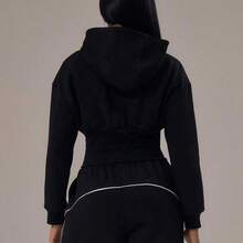 Sport Sport Cinched Waist Zip Through Hoodie Tracksuit Top Only Winter Activewear Sport Gym Workout Alloy - Negro - Ver 5