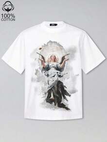 Camiseta de manga corta para hombre con estampado gráfico de la Virgen María, estilo vintage, gótico, religioso, retro, informal, para la calle. - Blanco - Ver 2