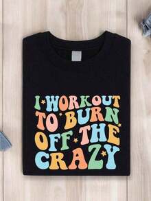 1 Piece Fat Burning Workout T-Shirt, Gym Exercise T-Shirt, Muscle Enhancement T-Shirt, Weightlifting T-Shirt, Gym T-Shirt, Gifts For Gym Lovers, Funny Gym T-Shirts TX-455 Women's Short Sleeve T-Shirt, 180g 100% Cotton - 黑色 - 查看 5