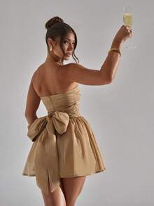 Strapless Bardot Neckline Backless Dress (Favorite) - Khaki - View 1