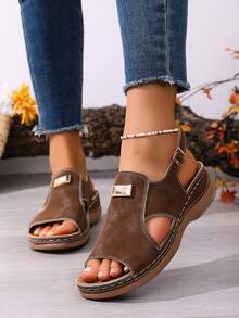 2026 New Plus Size Wedge Open Toe Sandals, Women Fashion Hollow Out Comfortable Lightweight Casual Versatile Sandals - Brown - View 5