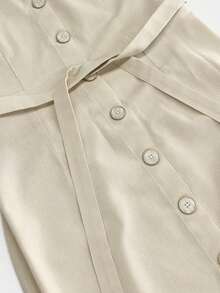 Sleeveless Button-Down Dress With Round Neck, Elegant Summer Style 2026 - 杏色 - 查看 3