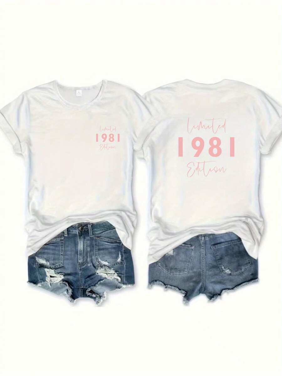 1pc Vintage Graphic T-Shirt Y2K Limited Edition 1981 - 80s Inspired Front And Back Print, High Elasticity Crew Neck Short Sleeve For Casual Streetwear, All Season Clothing, Non-See-Through Fabric - 白色 - 查看 1