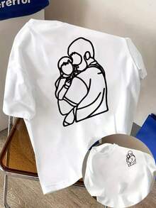 New Men's 180gsm Cotton T-Shirt Featuring A Father-Son Hug Design, A Touching Motif Printed On The Front And Back. This Stylish Short-Sleeved T-Shirt Is Suitable For Everyday Casual Wear And Outdoor Fitness Activities. It Has A Unique Double-Sided Pattern, Perfect For Layering In Spring And Autumn Or Wearing Alone In Summer. Unisex. - 白色 - 查看 1