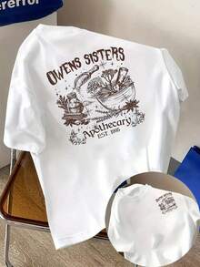 New Men's 180g Heavyweight Cotton T-Shirt, Owens Apothecary, Apothecary Style Print On The Front And Back, Modern Short-Sleeved T-Shirt For Men, Suitable For Everyday Casual Wear And Outdoor Fitness Activities, Unique Double-Sided Pattern Design - Suitable For Layering In Spring And Autumn And As A Standalone Garment In Summer, Unisex. - 白色 - 查看 6