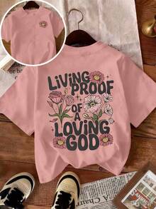 Camiseta de manga corta casual de moda para mujer, con estampado floral y letras de doble cara, cuello redondo, nueva colección primavera/verano 2026 - Negro - Ver 3