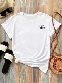 New 180g Short-Sleeved T-Shirt, 1% Cotton, With Front And Back Prints - Pride, Pride Month - Fashionable Printed T-Shirt For Women, Short-Sleeved, Suitable For All Seasons,  Clothing - Can Be Worn As A Base Layer In Spring And Autumn Or Alone In Summer, Unisex. - 白色 - 查看 3