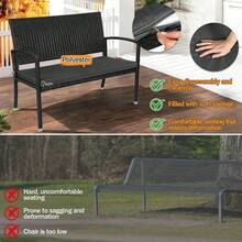 Schwarze Doppel-Balkonbank mit abnehmbaren und waschbaren Kissen, im Rattan-Look, XXL, bequeme Gartenbank, ergonomisch, für den Außenbereich, Parks, Balkone und Terrassen - Schwarz - Übersicht 3