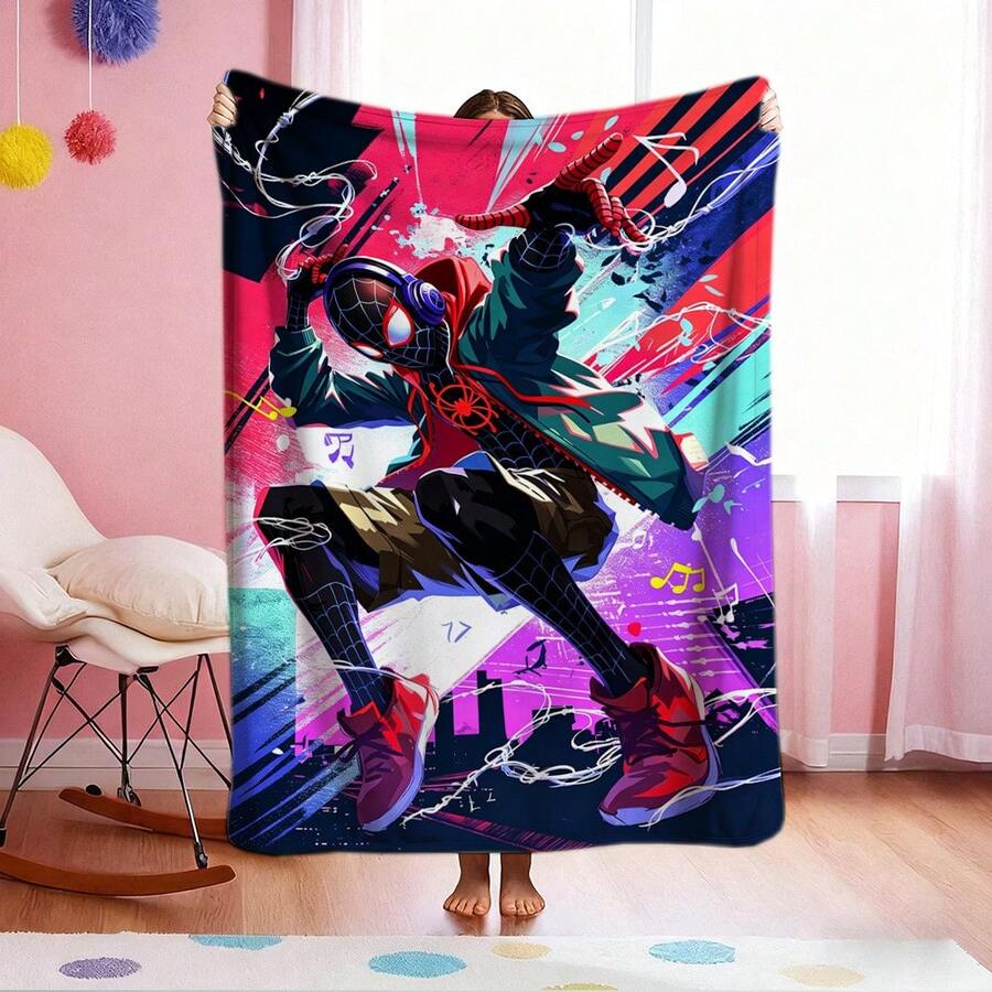 1pc S-Pider-Man Print Blanket,Retro Cartoon Style Throw Blanket,Cartoon Character Printed Blanket,All-Season Universal Nap Blanket,Character Home Decor Blanket,Modern Fashion Gift Suitable For Home Bedroom Bed Sofa Office Lunch Break Cover Picnic Blanket - Multicolor - View 1